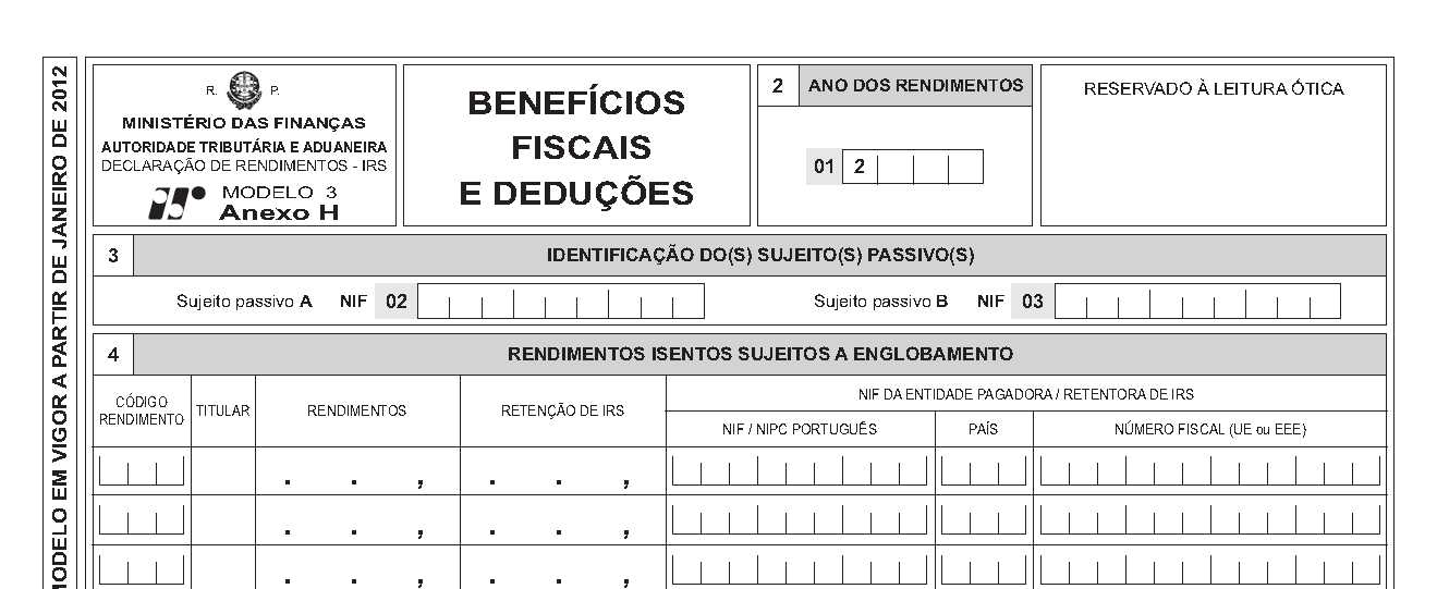 Anexo H - Declaração de IRS - Benefícios fiscais e deduções